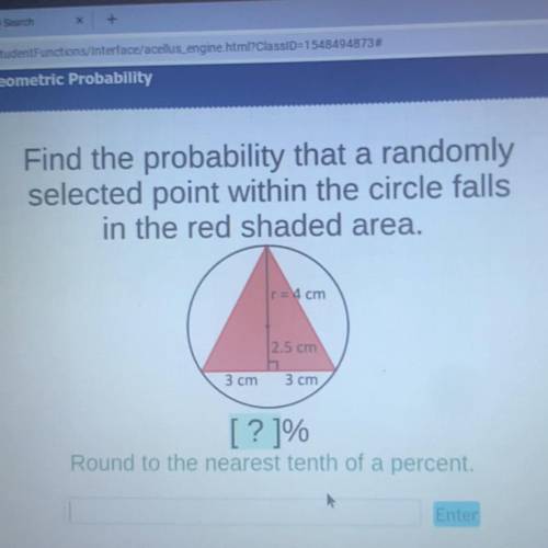 Find the probability that a randomly

selected point within the circle falls
in the red shaded are