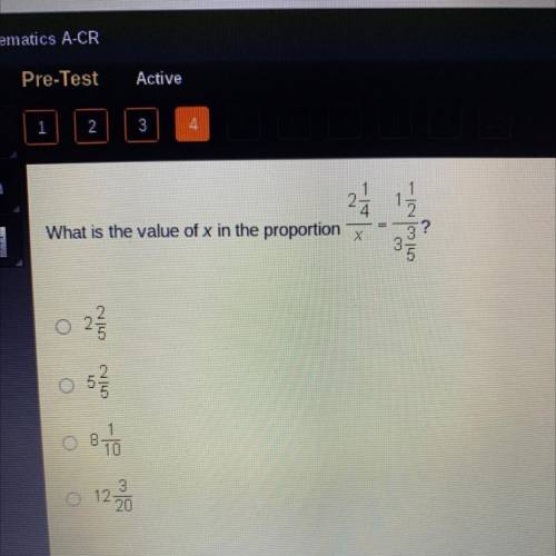 HELPPP QUICK W THIS QUESTION

***
A
What is the value of x in the proportion
نانا اتيت |cr
X
2
CO