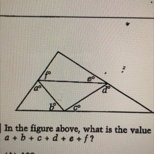 In the figure above, what is the value of a + b + c + d + e + f?