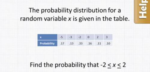 The probability distribution for a random variable c is given in the table X -5,-3,-2,0,2,3 Probabi