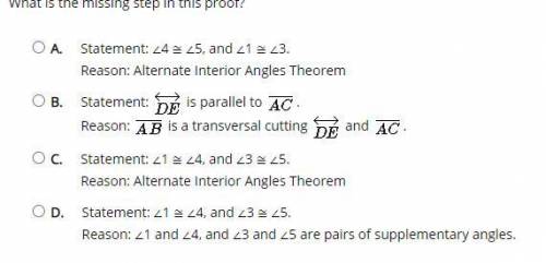 Select the correct answer.

Given: ΔABC
Prove: The sum of the interior angle measures of ΔABC is 1
