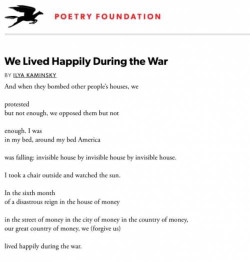 Plsssss help me

We Lived Happily During the War Poem
4. Does the poem represent the speaker’s fee