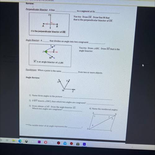 Review

Perpendicular Bisector Aline
to a segment at its
You try Draw OR. Draw line M that
that is