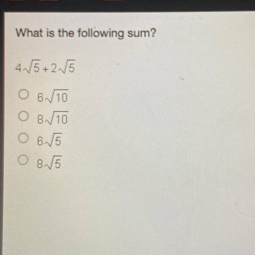 What is the following sum?
4.5+2V5
O 6.10
O 8/10
O ENG
O ONE