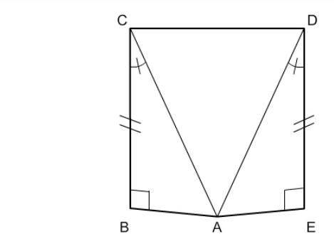 Which is the pair of congruent right angles?

A).CAB=DAE 
B).CBA=DEA 
C).BCA=EDA 
D).ACB=ADE