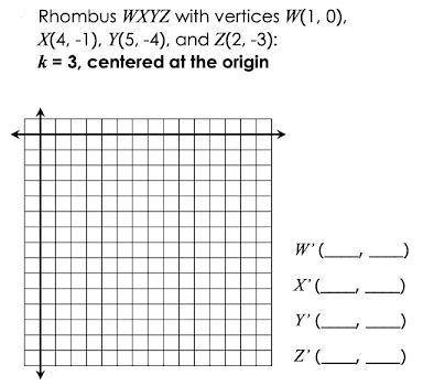 Rhombus wxyz with vertices w(1 0) x(4,-1) y(5,-4) and z(2,-3)