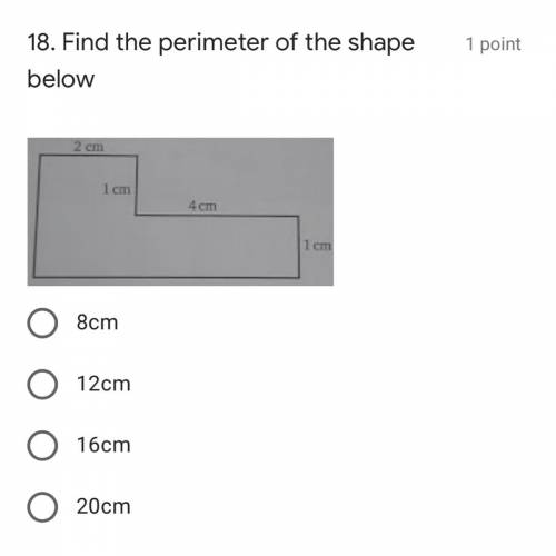 Find the perimeter of the shape in the image 
A) 8cm
B) 12cm
C) 16cm
D) 20cm