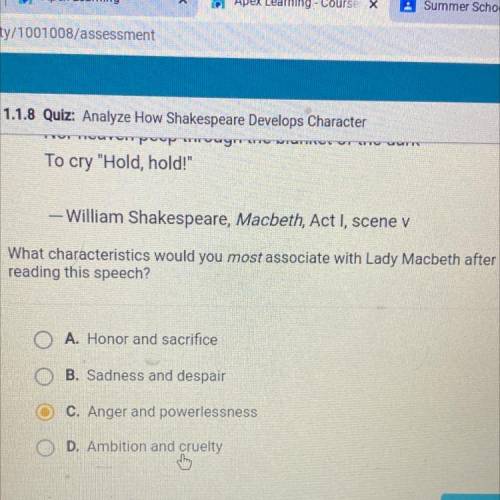 What characteristics would you most associate with Lady Macbeth after
reading this speech?