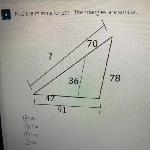 Find the missing length. the triangles are similar.