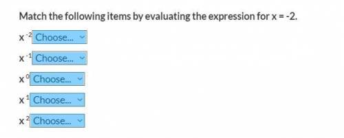 Match the following items by evaluating the expression for x = -2.