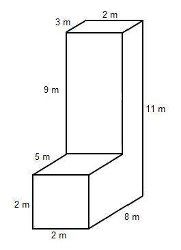What is the surface area of the composite solid?

A. 119 m2
B. 146 m2
C. 162 m2
D. 174 m2