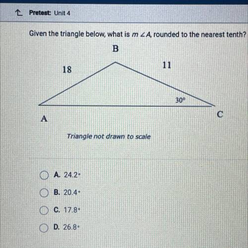 Given the triangle below, what is mA, rounded to the nearest tenth?