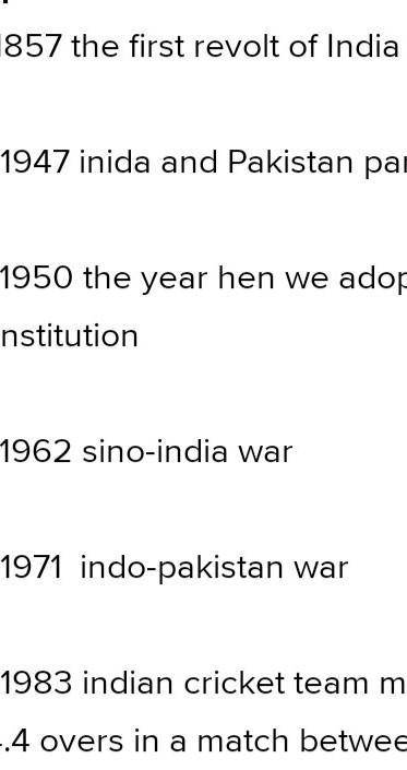 B. Write why the following years are very important in Indian history. (1.) 1857 (2.) 1947 (3.) 1950