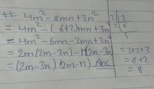 4m square - 8mn+3n ( resolve into factors)​