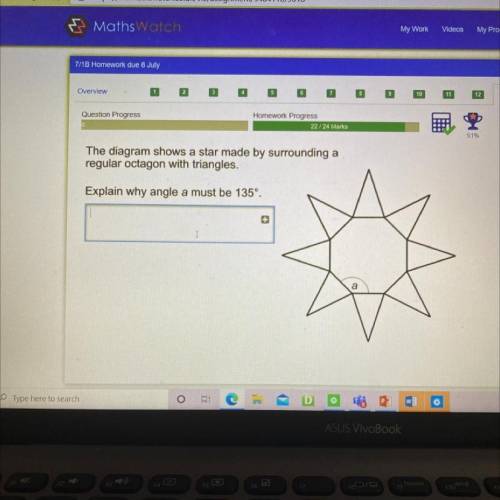 22/24 Marks

51%
The diagram shows a star made by surrounding a
regular octagon with triangles.
Ex