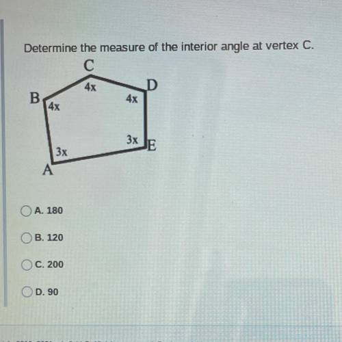 Determine the measure of the interior angle at vertex C. PLEASE HELP ASAP