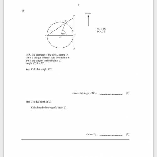 B) T is due north of C, calculate the bearing of B from C