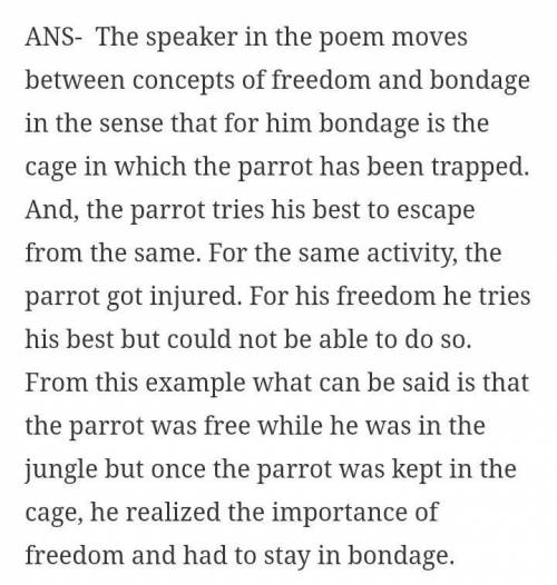 How does the speaker move between concepts of freedom and bondage in the poem