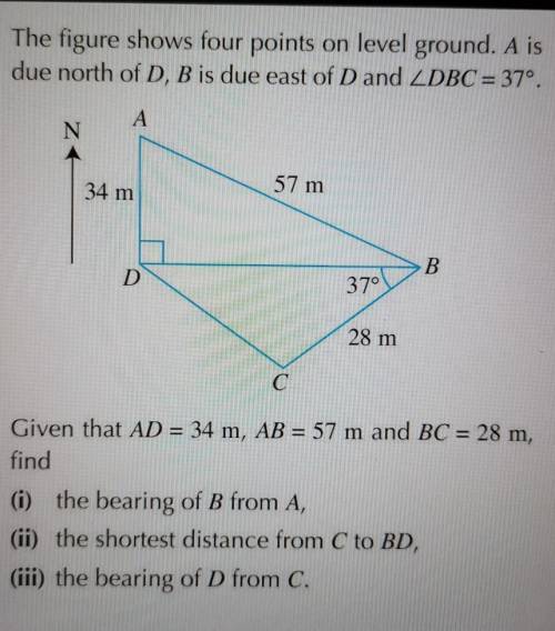 Hello I need help with part (iii): the bearing of D from C.​