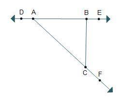 Which angle’s measure is equal to the sum of the measures of ∠BAC and ∠BCA?