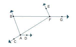 Which represents an exterior angle of triangle ABF?
∠BAD
∠AFE
∠CAD
∠CAB