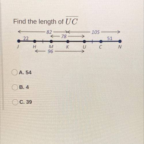 Find the length of UC
A. 54
B. 4
C. 39
Thank you in advance