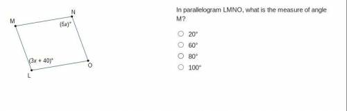 In parallelogram LMNO, what is the measure of angle M? please helppppp