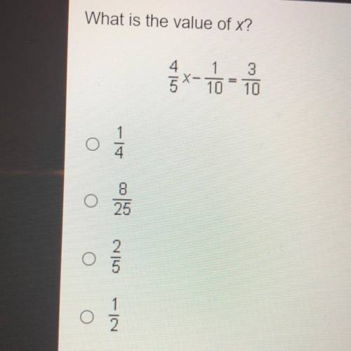 What is the value of x? 4/5x-1/10=3/19