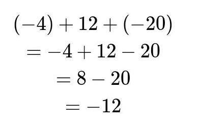 (-4)+12+(-20) simplify​