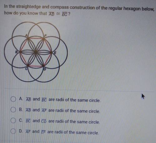In the straightedge and compass construction of the regular hexagon below, how do you know that AB