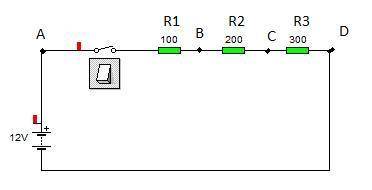 Calculate the equivalent resistance of the circuit, the intensity of current flowing through each r