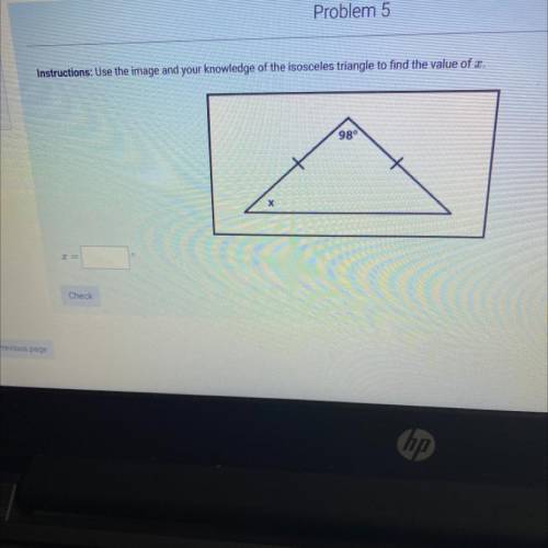 CAN SB HELP ME !! Use the image and your knowledge of the isosceles triangle to find the value of x