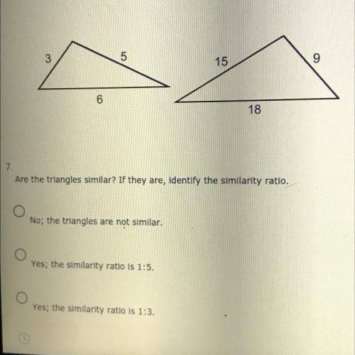 Are the triangles similar ? If they are identify the similarity ratio.