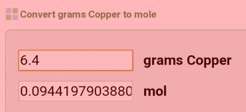 How many moles are in 6.4grams of copper​