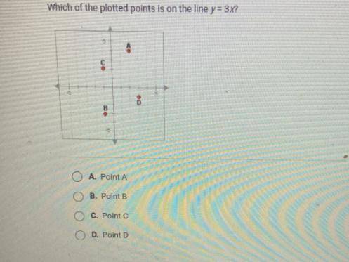 Which of the plotted points is on the line y=2x?
Point A
Point B
Point C