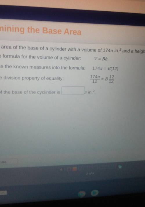 What is the area of a base cylinder with volume of 17pie inch/3. and a height of 12 inches? ​