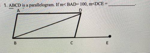 ABCD is a parallelogram. If m< BAD= 100, m