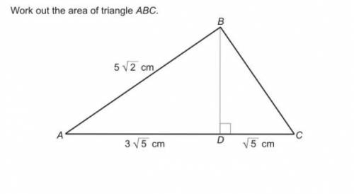20 points Surd question Work out the area of the triangle. ABC