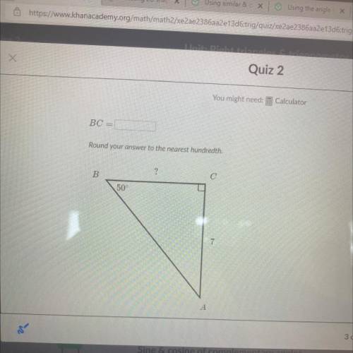 Find BC using the angle and the side length given