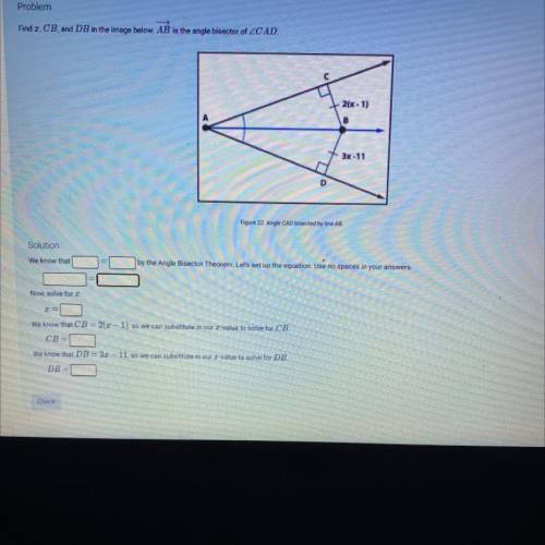 Find x, cb, and db, in the image below . AB is the angle bisected if 
** Fill the blanks**