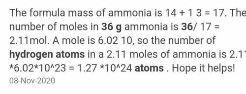 How many atoms of hydrogen are there in 36 g of NH4?