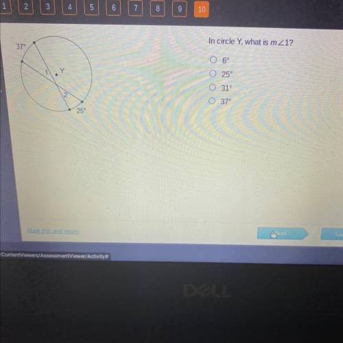 In circle Y, what is m <1?
37
06
0 25°
O 31°
0 37°