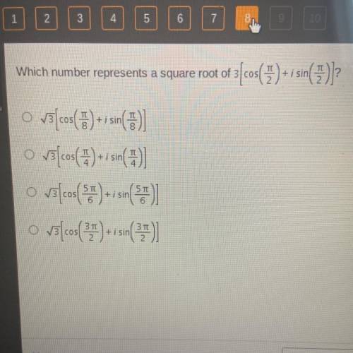 Which number represents a square root of 3[cos(pi/2)*i sin(pi/2)]