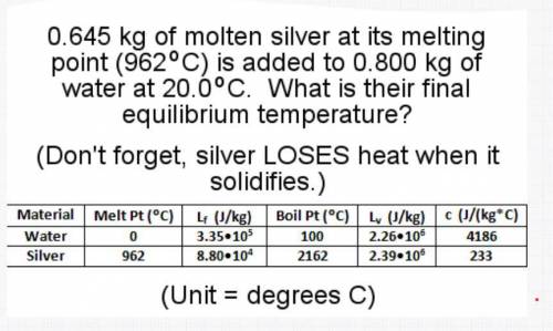 0.645 kg of molten silver at its melting point (962C) is added to 0.800 kg of water at 20.0 C. Wha