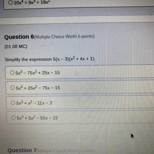 Simplify the expression 5(x-3)(x^2+4x+1)
