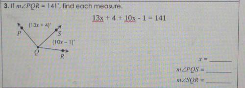 If m angle PQR = 141, find each measure. ​
