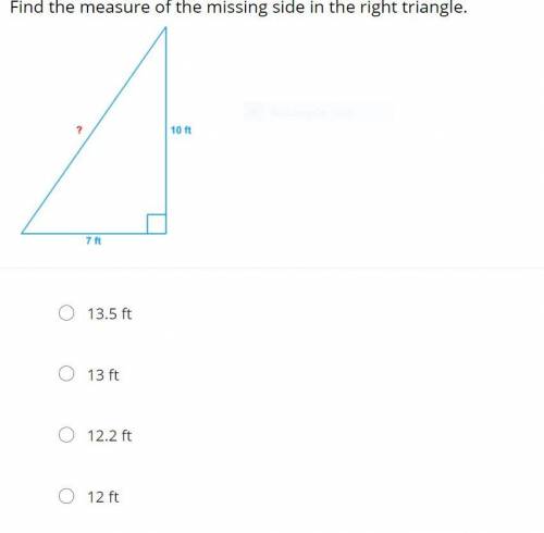 Find the measure of the missing side in the right triangle