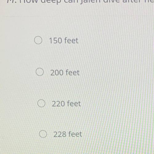 Jalen is learning to scuba dive. The equation S = 26M + 20 represents the
 

depth he can dive in f