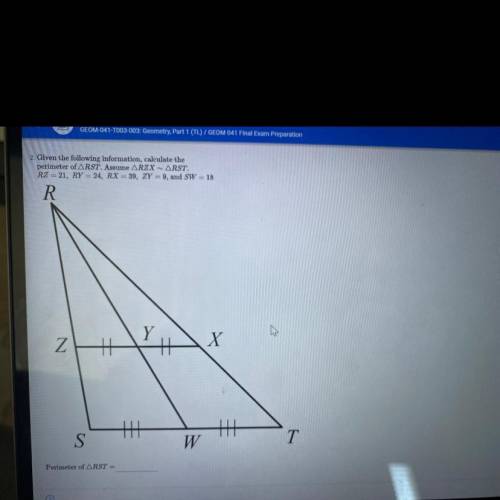 Given The following information: calculate the perimeter of triangle RST. Assume RZX is similar to