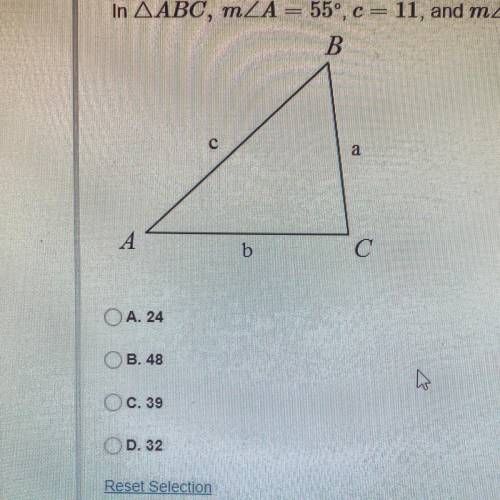 In ABC, A = 55°, c = 11, and B = 19º. Find the perimeter of the triangle